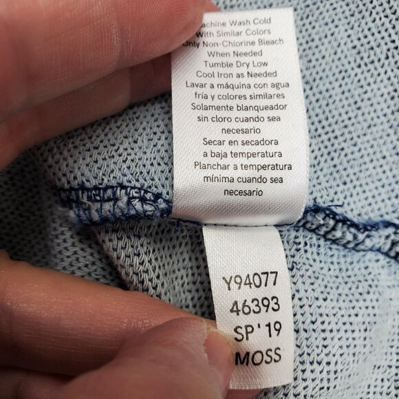 Venus Off Shoulder Denim Shirt Womens Large Frayed Bell Sleeve Boho Pullover - Picture 8 of 10